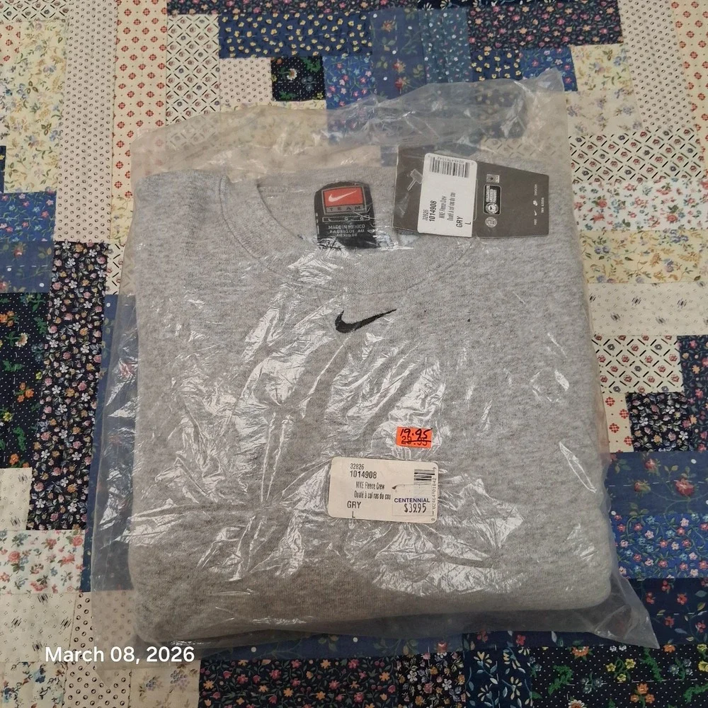 Vintage Deadstock Nike Team Center Swoosh Heather Gray Sweatshirt Size Large Y2K